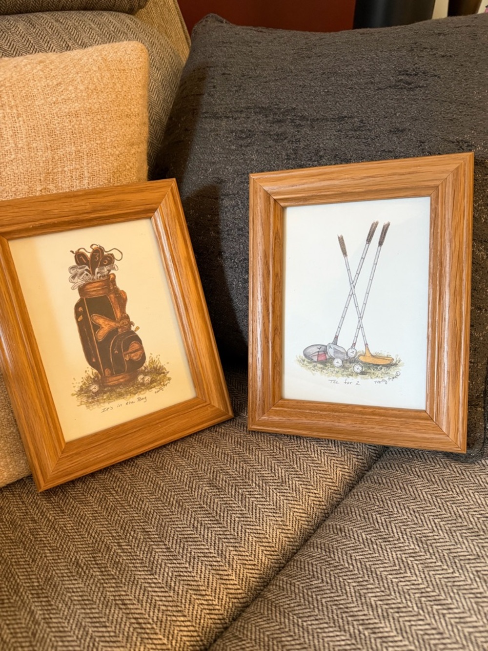 Tee for 2 - Pair of Wood-Toned Golf Print Frames ⛳️🏌️🏌️‍♀️